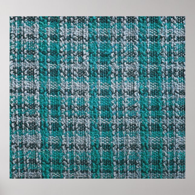 Turquoise tartan fabric, textured background. poster (Front)