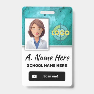 Turquoise Teacher & School Staff Photo ID Template Badge