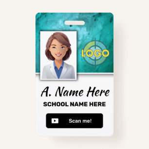 Turquoise Teacher & School Staff Photo ID Template ID Badge