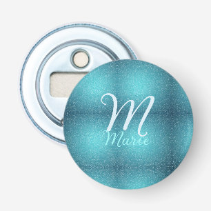 Turquoise teal agate aqua monogram add letter text bottle opener