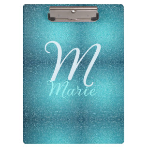 Turquoise teal agate aqua monogram add letter text clipboard