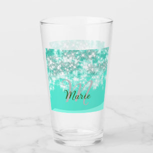 Turquoise teal agate aqua monogram add letter text glass