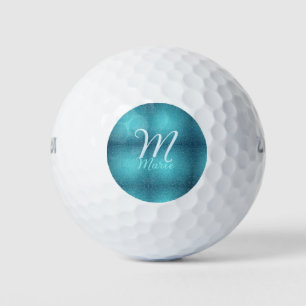 Turquoise teal agate aqua monogram add letter text golf balls
