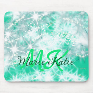 Turquoise teal agate aqua monogram add letter text mouse mat
