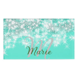 Turquoise teal agate aqua monogram add letter text name tag