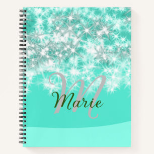 Turquoise teal agate aqua monogram add letter text notebook