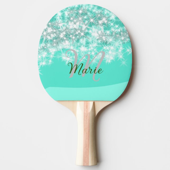 Turquoise teal agate aqua monogram add letter text ping pong paddle (Front)