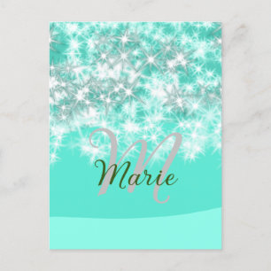 Turquoise teal agate aqua monogram add letter text postcard