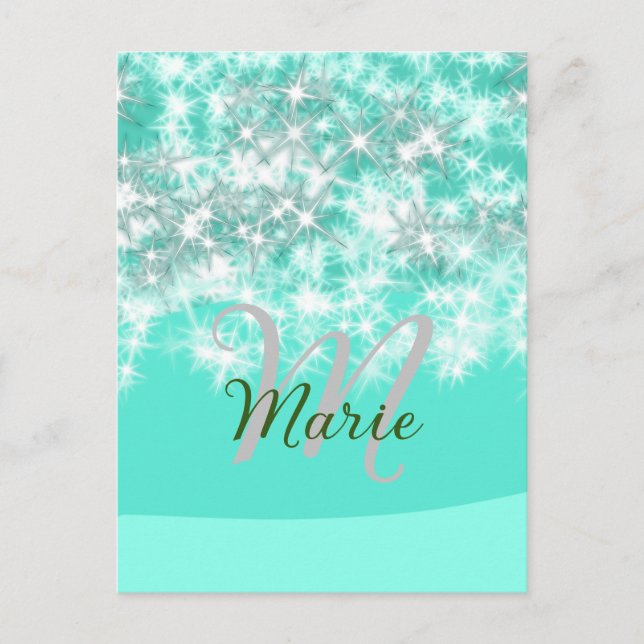 Turquoise teal agate aqua monogram add letter text postcard (Front)