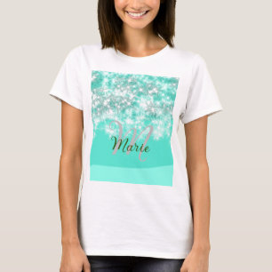 Turquoise teal agate aqua monogram add letter text T-Shirt