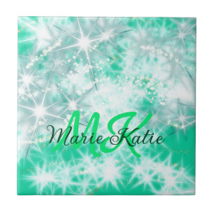 Turquoise teal agate aqua monogram add letter text tile