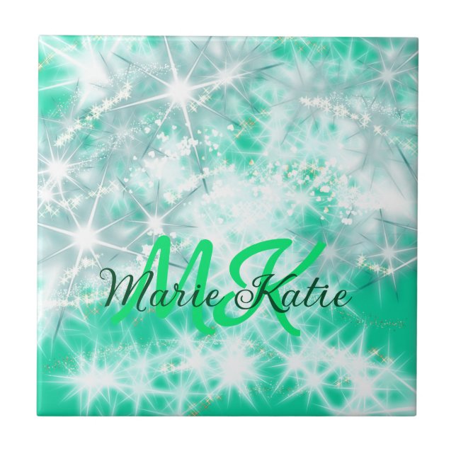 Turquoise teal agate aqua monogram add letter text tile (Front)