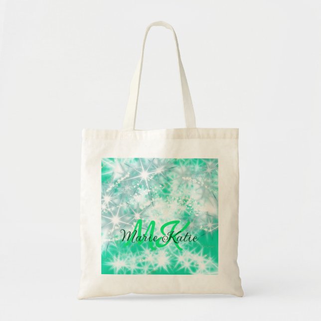 Turquoise teal agate aqua monogram add letter text tote bag (Front)