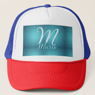 Turquoise teal agate aqua monogram add letter text trucker hat