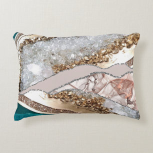 Turquoise Teal Agate Gold Glitter Decorative Cushion