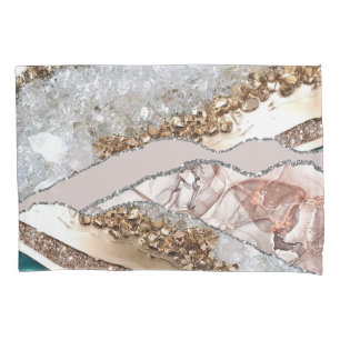 Turquoise Teal Agate Gold Glitter Pillowcase