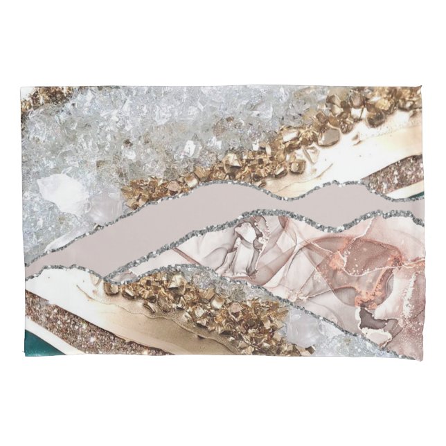 Turquoise Teal Agate Gold Glitter Pillowcase (Front)
