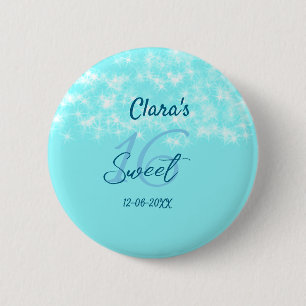 Turquoise teal agate sweet 16 birthday add name da 6 cm round badge