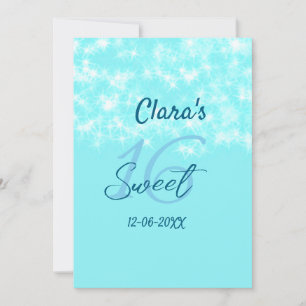 Turquoise teal agate sweet 16 birthday add name da invitation