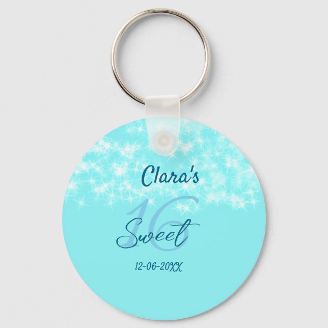 Turquoise teal agate sweet 16 birthday add name da key ring (Front)