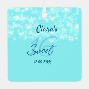 Turquoise teal agate sweet 16 birthday add name da metal tree decoration