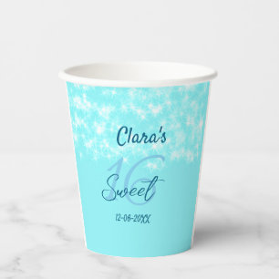 Turquoise teal agate sweet 16 birthday add name da paper cups