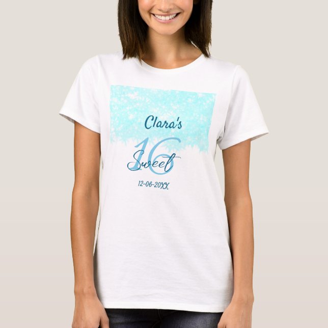 Turquoise teal agate sweet 16 birthday add name da T-Shirt (Front)