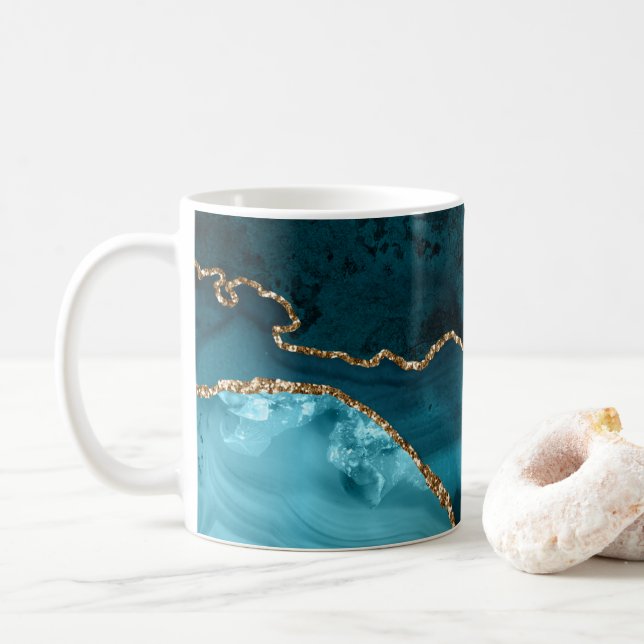 Turquoise - Teal and Gold Agate Coffee Mug (With Donut)
