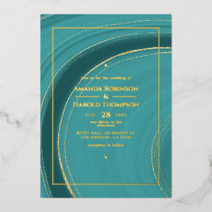 Turquoise - Teal and Gold Agate Wedding Foil Invit