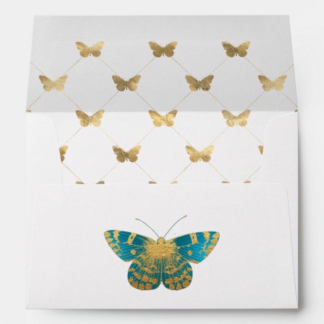 Turquoise - Teal and Gold Butterfly Envelope (Back (Bottom))