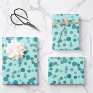 turquoise, teal and ice blue polka dots wrapping paper sheet