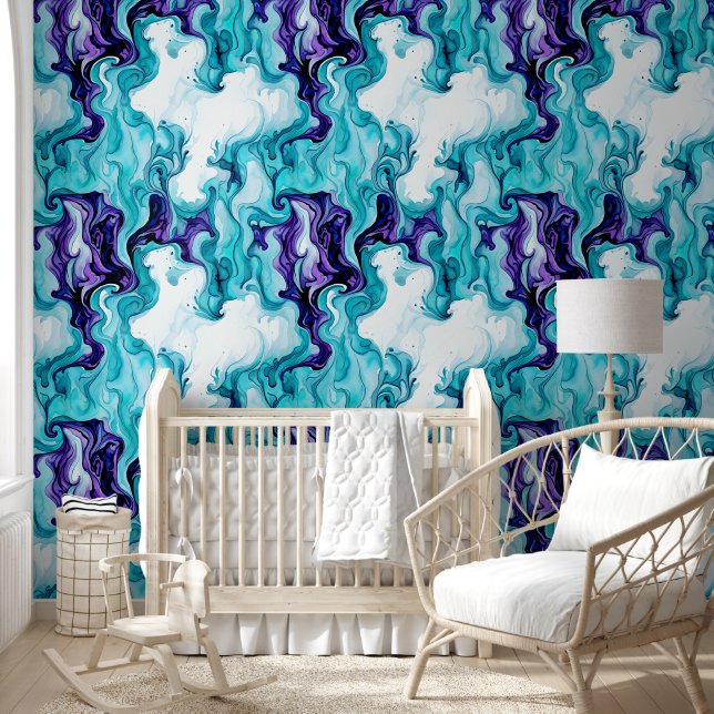 Turquoise, Teal and Purple Marble like Wallpaper (Kids)