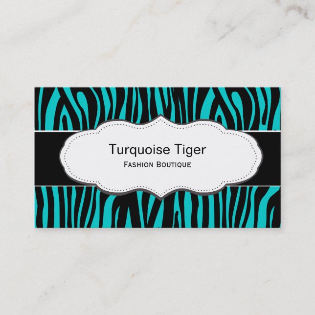 Turquoise / Teal Animal print business cards (Front)