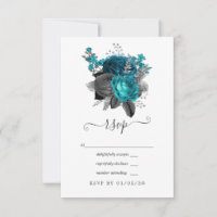 Turquoise - Teal Black and Silver Floral Wedding