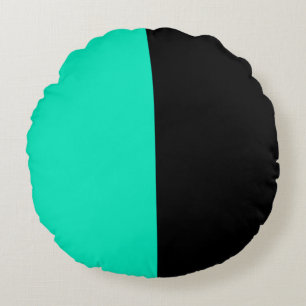 Turquoise Teal Black Two Colour Tone Half Split Round Cushion