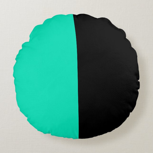 Turquoise Teal Black Two Colour Tone Half Split  Round Cushion (Front)