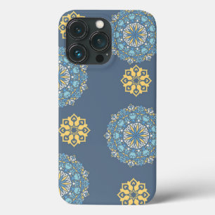 Turquoise Teal Blue an yellow Mandala Art Pattern  iPhone 13 Pro Case