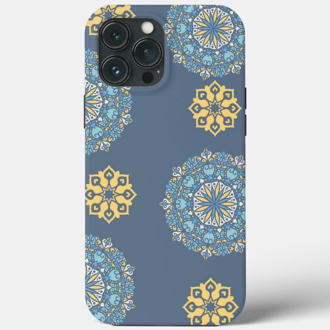 Turquoise Teal Blue an yellow Mandala Art Pattern  Case-Mate iPhone Case (Back)