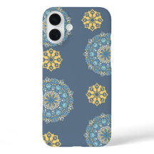 Turquoise Teal Blue an yellow Mandala Art Pattern 