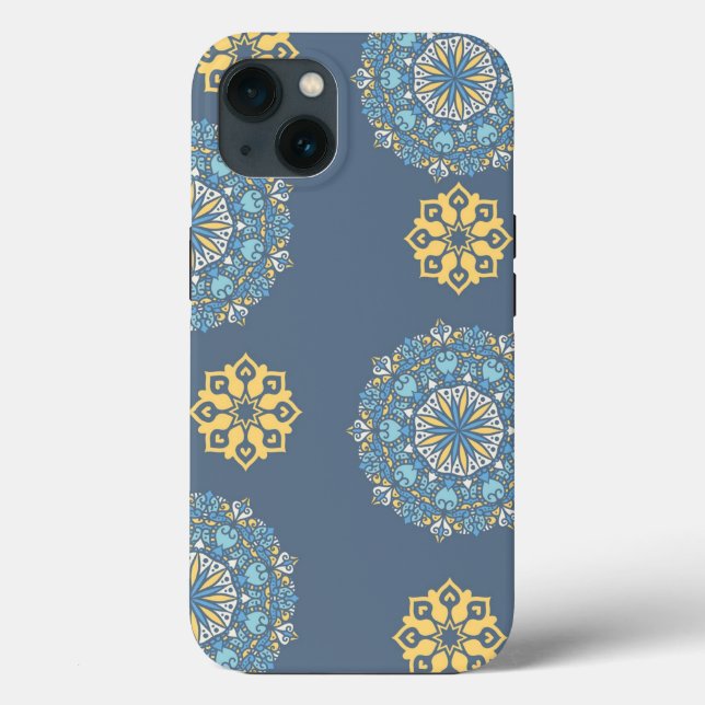 Turquoise Teal Blue an yellow Mandala Art Pattern  Case-Mate iPhone Case (Back)