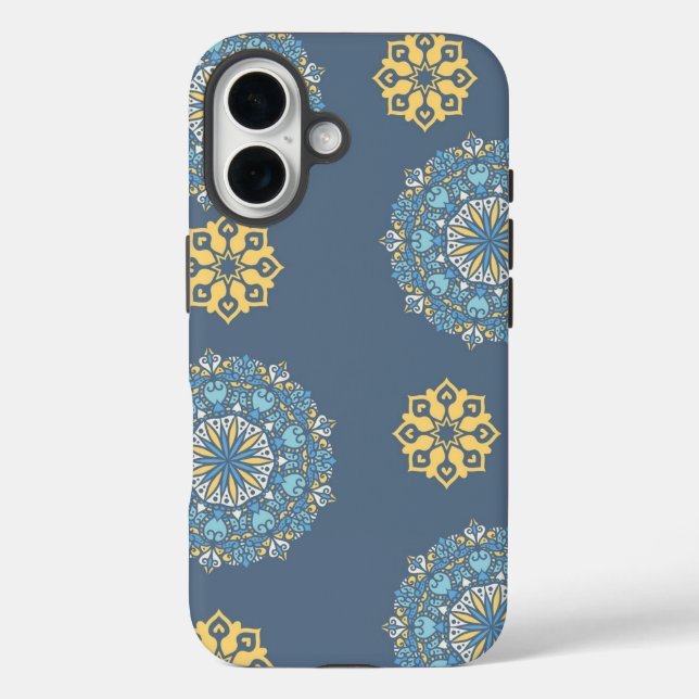 Turquoise Teal Blue an yellow Mandala Art Pattern  Case-Mate iPhone Case (Back)