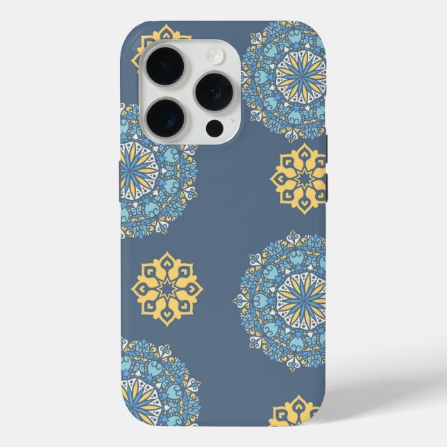Turquoise Teal Blue an yellow Mandala Art Pattern  Case-Mate iPhone Case (Back)