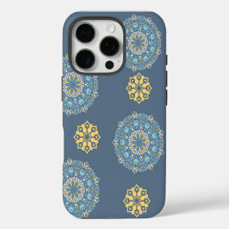 Turquoise Teal Blue an yellow Mandala Art Pattern iPhone 16 Pro Case