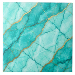 Turquoise Teal Blue and Gold Marble Tile
