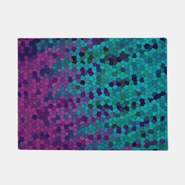 Turquoise Teal Blue and Purple Violet Mosaic Doormat (Front)