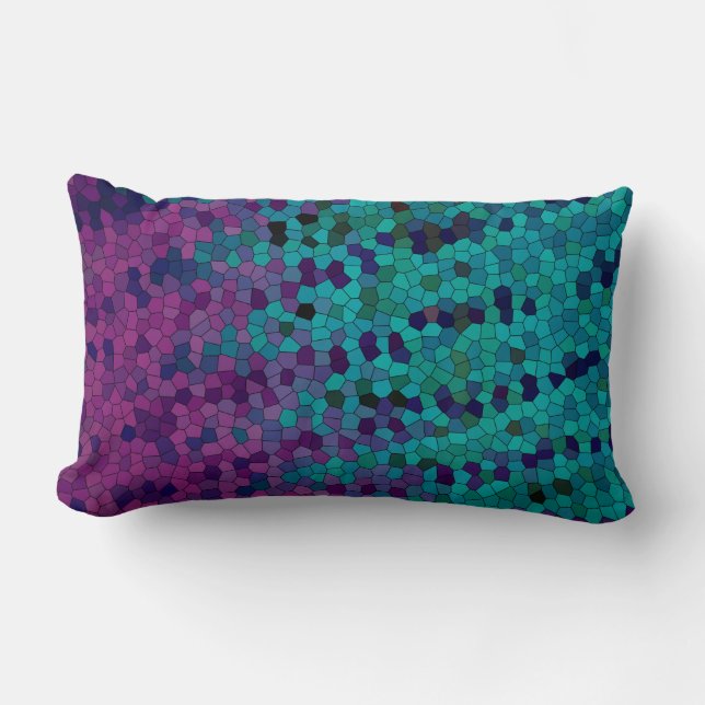 Turquoise Teal Blue and Purple Violet Mosaic Lumbar Cushion (Front)