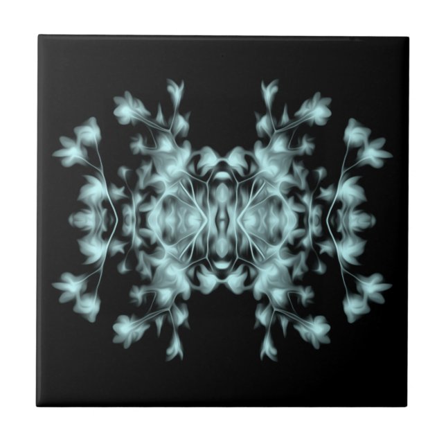 Turquoise Teal Blue Aqua Floral Graphic Pattern Tile (Front)