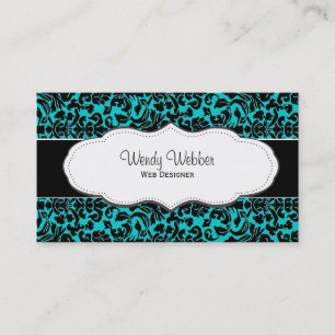 Turquoise/ Teal Blue Damask Business Cards