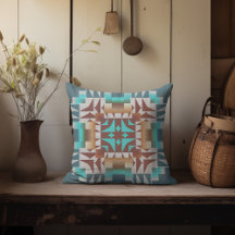 Turquoise Teal Blue Dark Red Brown Grey Tribal Art