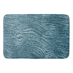 Turquoise Teal Blue Glitter Zebra Print            Bath Mat
